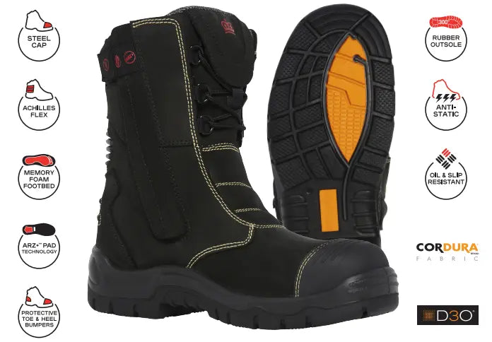 King Gee Bennu Rigger 9" Side Zip Boots Black K27174 Metro Workwear.